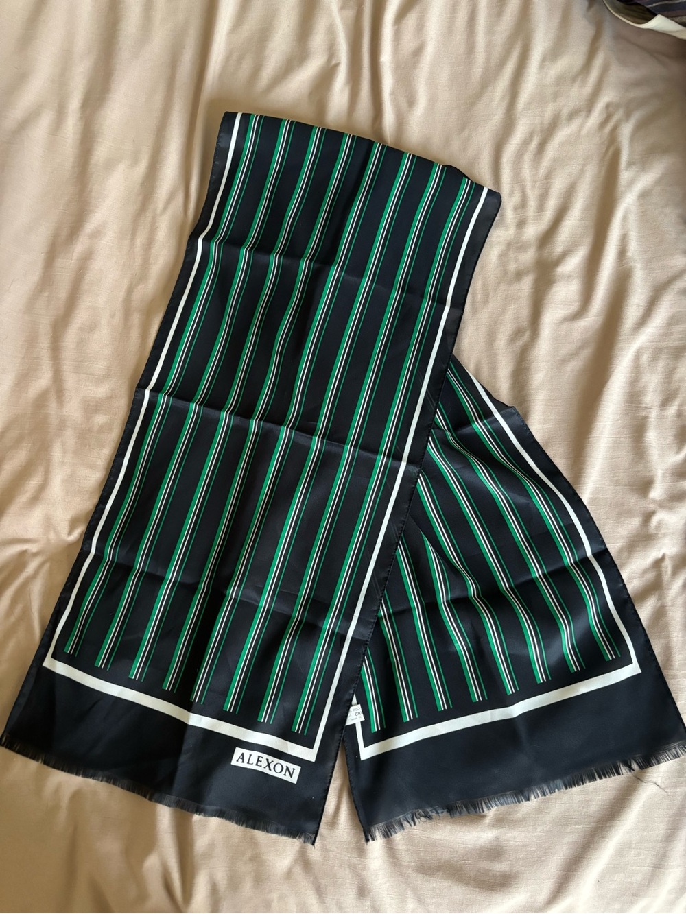 Vintage Alexon Black Green Striped Scarf Made in Japan